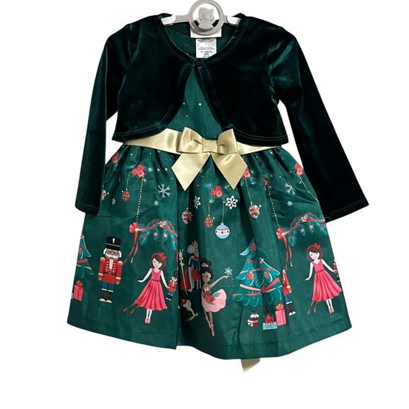 Bonnie Baby Nutcracker Print Christmas Holiday Party Dress Sweater 2 Pieces - Picture 1 of 8